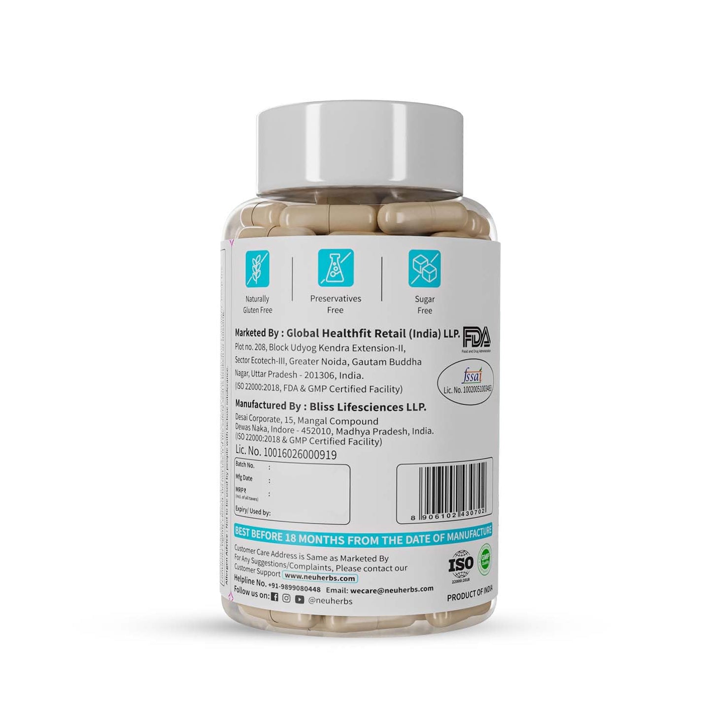 Neuherbs Acidophilus Daily Probiotics with Prebiotic, Blend of six healthy Probiotics (20 Billion CFU) with added Vitamin C, E & Selenium | For Immunity & Gut Health, Capsules 60 Count for Women & Men