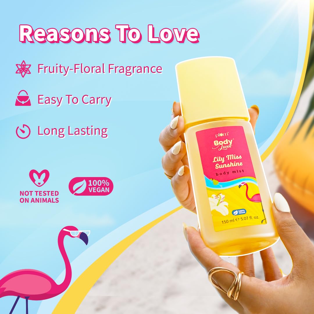 Plum BodyLovin' Lily Miss Sunshine Body Mist| Long Lasting Fresh Summer Fragrance With Notes Of Lily, Bergamot & Pear | Travel-Friendly Perfume Body Spray 150ml