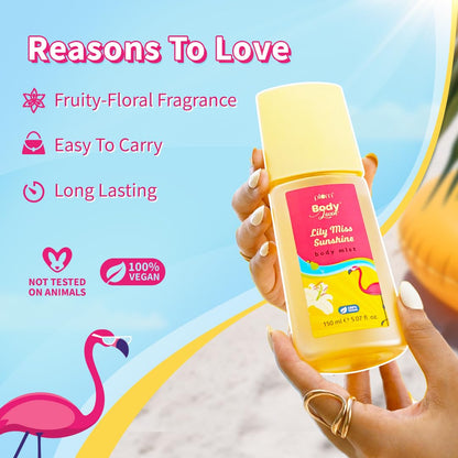 Plum BodyLovin' Lily Miss Sunshine Body Mist| Long Lasting Fresh Summer Fragrance With Notes Of Lily, Bergamot & Pear | Travel-Friendly Perfume Body Spray 150ml