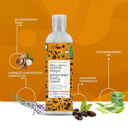 Aroma Magic Sunscreen SPF 70+ Body & Face Lotion Offers broad-spectrum UVA/UVB protection & relieves sunburns | with Zinc Oxide & Pro-Vitamin B5 (All skin types) 200ml