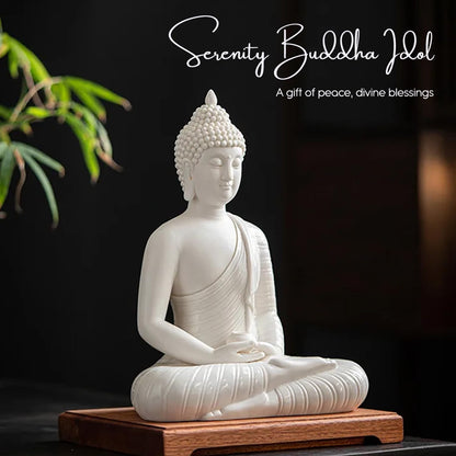 Nostrae White Buddha Show Pieces for Home Decor Living Room Decor Items | Cute Showpieces Gift Item for Decoration | Serene Center Table Tv Showcase Office Interior Statue Figurines