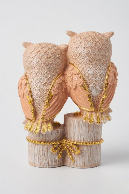Owl Couple Figurine | Resin | Intricate Pattern Design | Tabletop Showpiece for Home, Office & Bedroom (Peach-White)