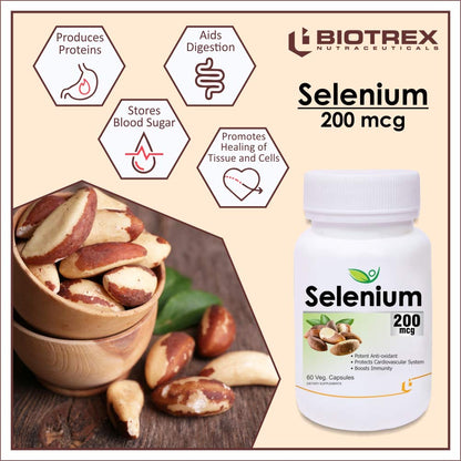 Biotrex Nutraceuticals Selenium 200 (mcg) for Immune System, Thyroid, Prostate and Heart Health | 60 Vegetarian Capsules