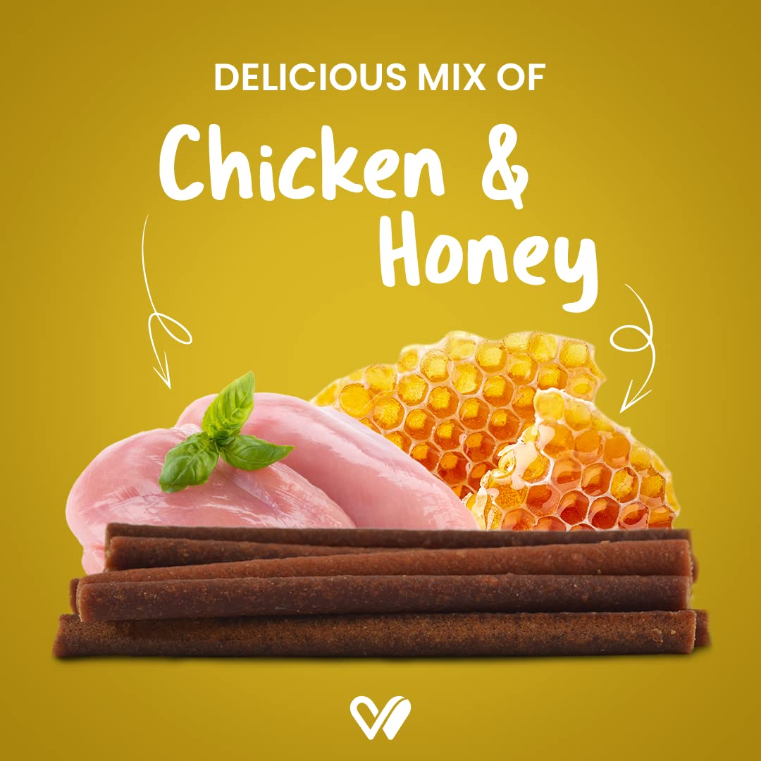 Wiggles Barkstix Dog Treats (Honey Chicken, 100g) | Fresh Chicken Soft Chew Sticks for Training Adult Puppies | Improves Joint Health with Honey and Cereals | for All Breeds | Vet Approved