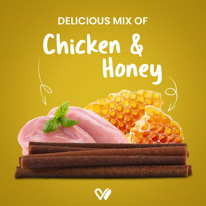 Wiggles Barkstix Dog Treats (Honey Chicken, 100g) | Fresh Chicken Soft Chew Sticks for Training Adult Puppies | Improves Joint Health with Honey and Cereals | for All Breeds | Vet Approved