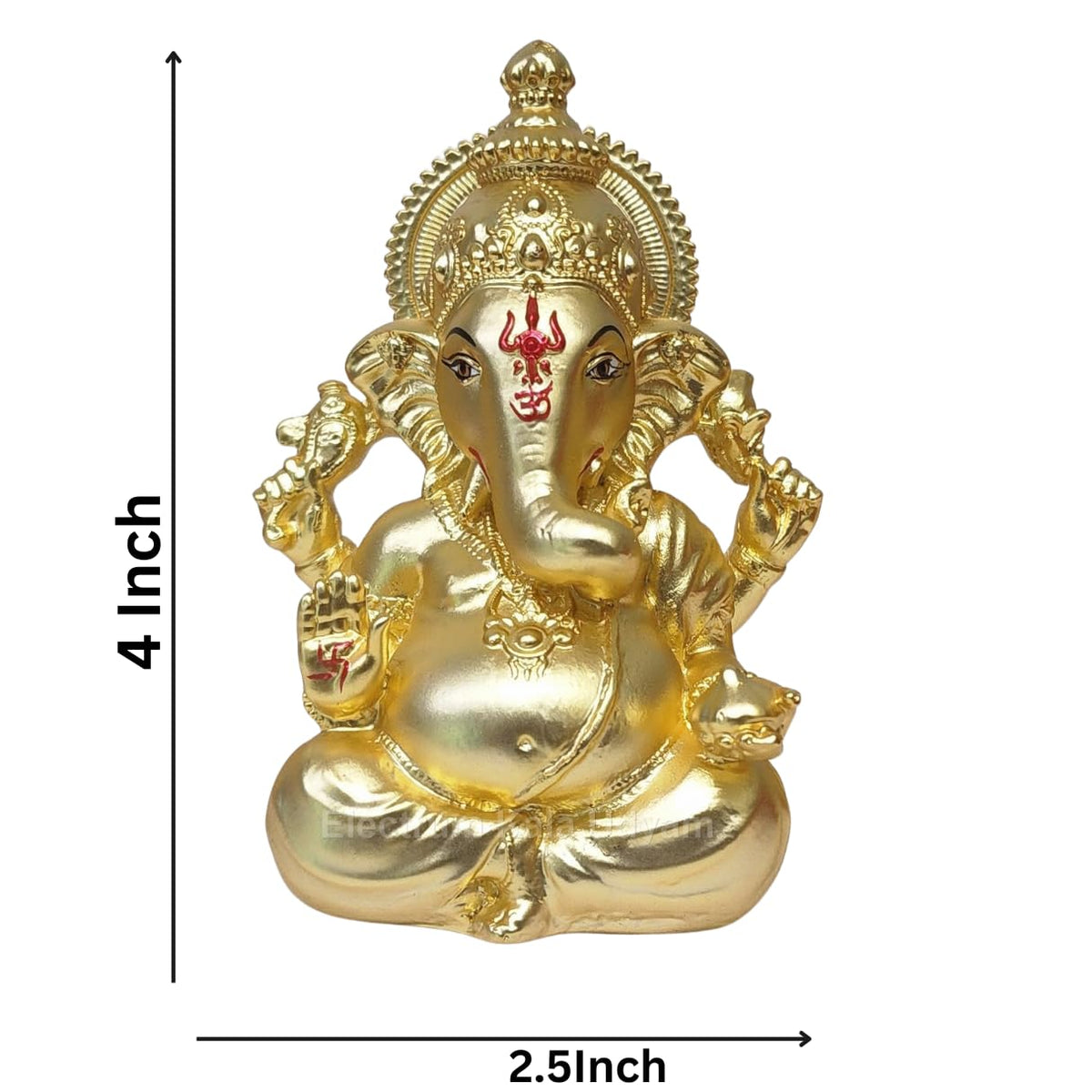 Handcrafted Poly Resin Ganesha Statue with Base - Perfect for Car Dashboard, Office Desk, Shelves, and Home Decor - Ideal Housewarming Gift! (GOLDMATTEVINAYAGAR 4")