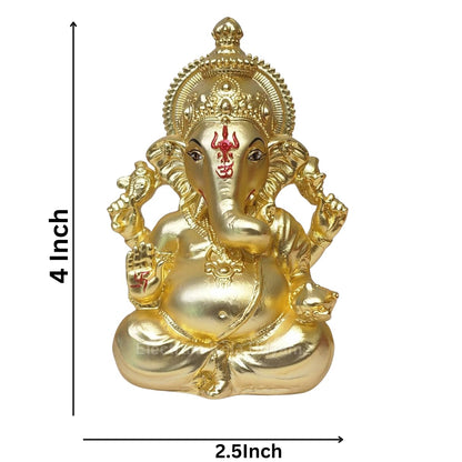 Handcrafted Poly Resin Ganesha Statue with Base - Perfect for Car Dashboard, Office Desk, Shelves, and Home Decor - Ideal Housewarming Gift! (GOLDMATTEVINAYAGAR 4")
