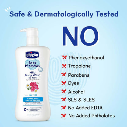Chicco Baby Moments Mild Body Wash Protect, New Advanced Formula With Natural Ingredients, No Tears, Suitable For Babys Body Wash, No Phenoxyethanol And Parabens (500Ml)
