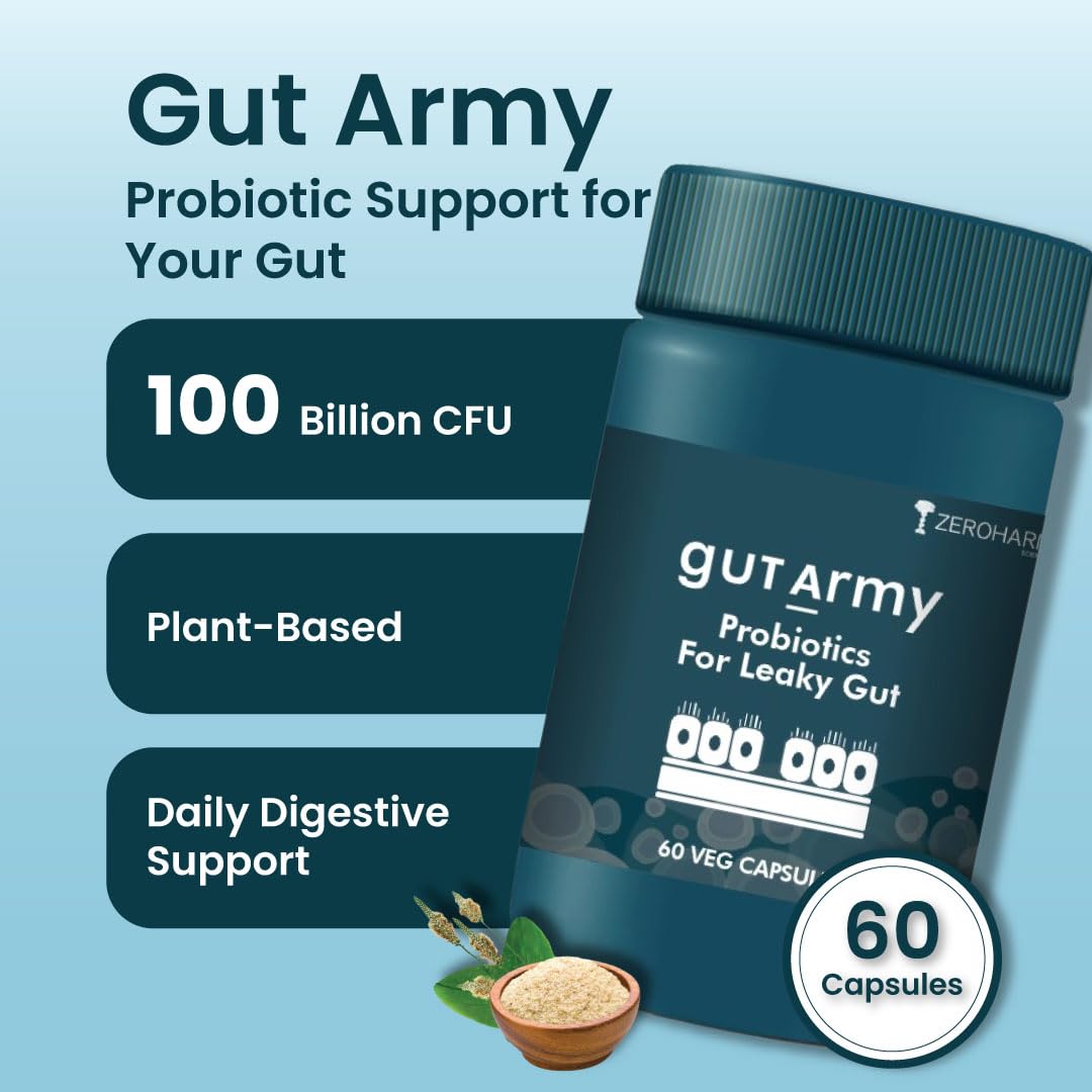 ZEROHARM Gut Army Probiotics For Leaky Gut | Gut Repair Supplements for Men & Women | L Reuteri, Lactobacillus | Supports Gastrointestinal Lining, Gut Cleanse & Digestion | 60 Veg Capsules