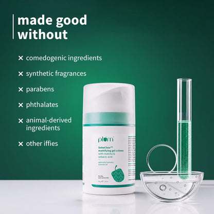 Plum SebaClearTM Mattifying Gel Crème with Matcha & Sebacic Acid | 50g