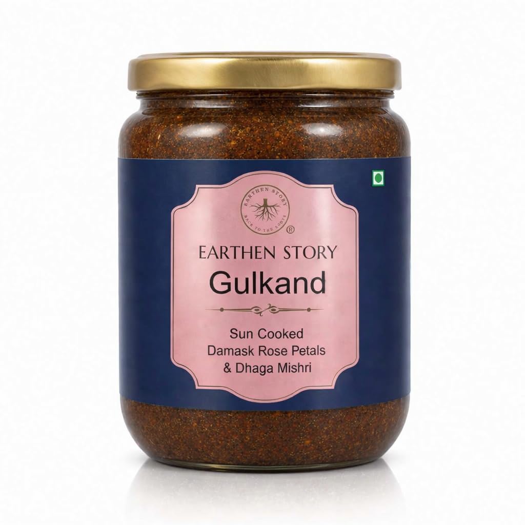 Earthen Story Sun Cooked Gulkand Without Sugar 200gm | Lab Tested for 290+ Pesticides | Indian Pink Damask Rose & Dhaga Mishri | 100% Natural Rose Petal Jam | Ayurvedic coolant, Good for Gut Health