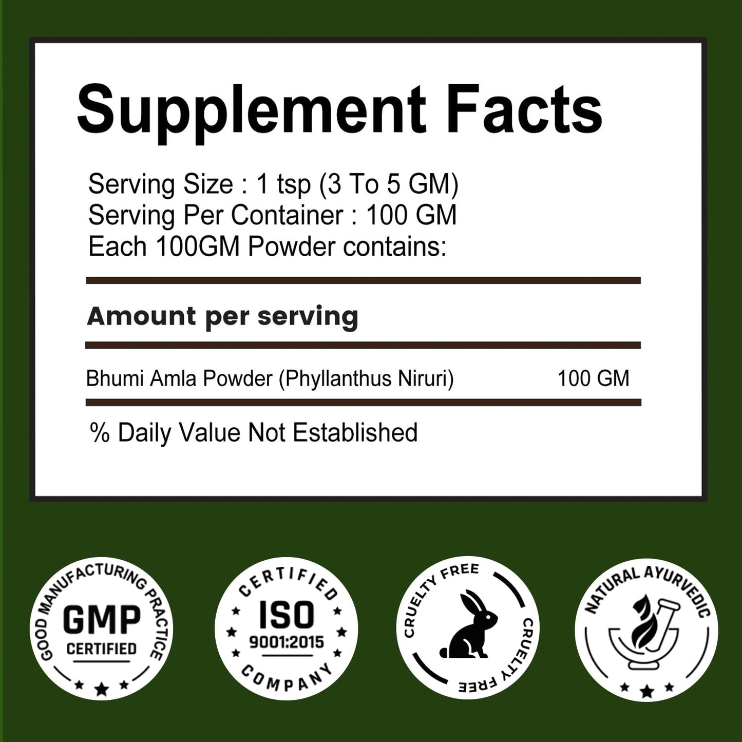 Bhumi Amla Powder/Churn - Organic And Pure Ingredient Extract For Healthy Liver Functioning And Digestive Strength | Enriched With Essential Nutrients (100 GM) (100 g (Pack of 1)