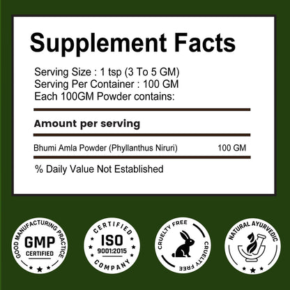 Bhumi Amla Powder/Churn - Organic And Pure Ingredient Extract For Healthy Liver Functioning And Digestive Strength | Enriched With Essential Nutrients (100 GM) (100 g (Pack of 1)