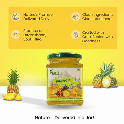Delicia Delights Pineapple Jam – 350g | Made with Real Pineapples | Natural Fruit Spread | Produced in the Pristine Himalayan State of Uttarakhand