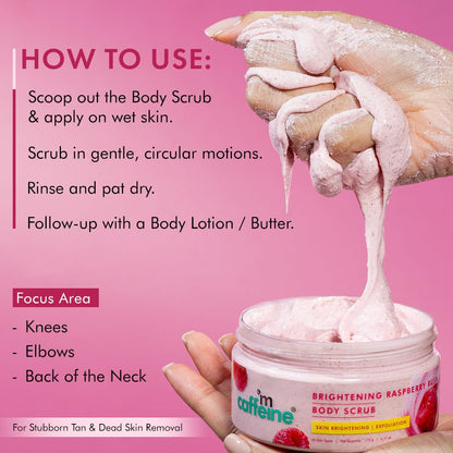 Body scrub with application instructions on a pink background