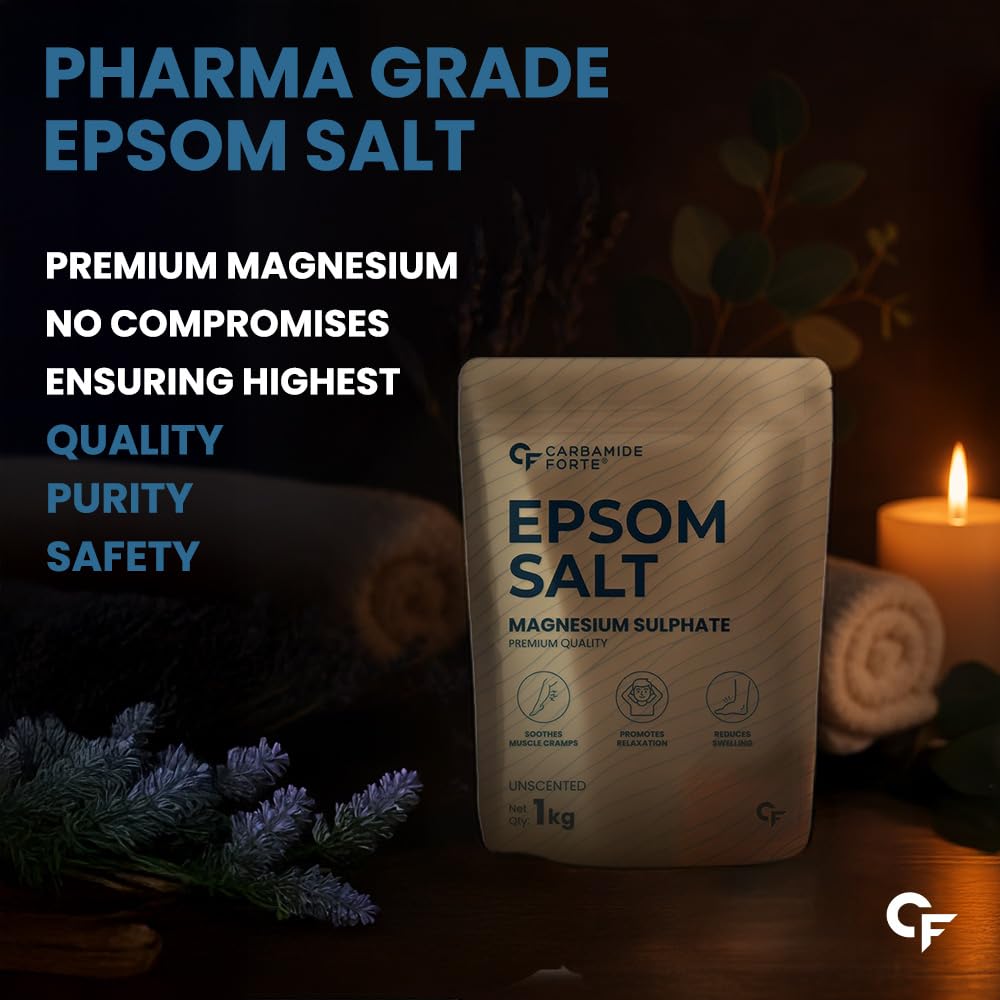 Carbamide Forte Epsom Salt for Foot & Bath 1kg | Magnesium Sulphate Crystals for Relaxing Bath, Foot Soak & Garden Use | Epsom salt for Pain Relief Foot & Muscle Relaxation