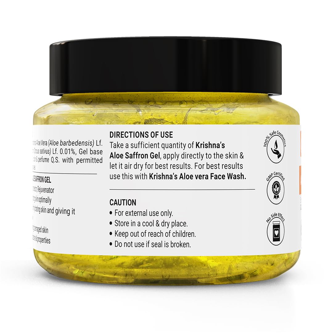 KRISHNA'S HERBAL & AYURVEDA Aloe Vera Gel Saffron For Acne, Scars, Glowing & Radiant Skin | Kesar Aloe Vera Gel For Face | Best Aloveravgel For Face | Aloevera Gel - 250 G
