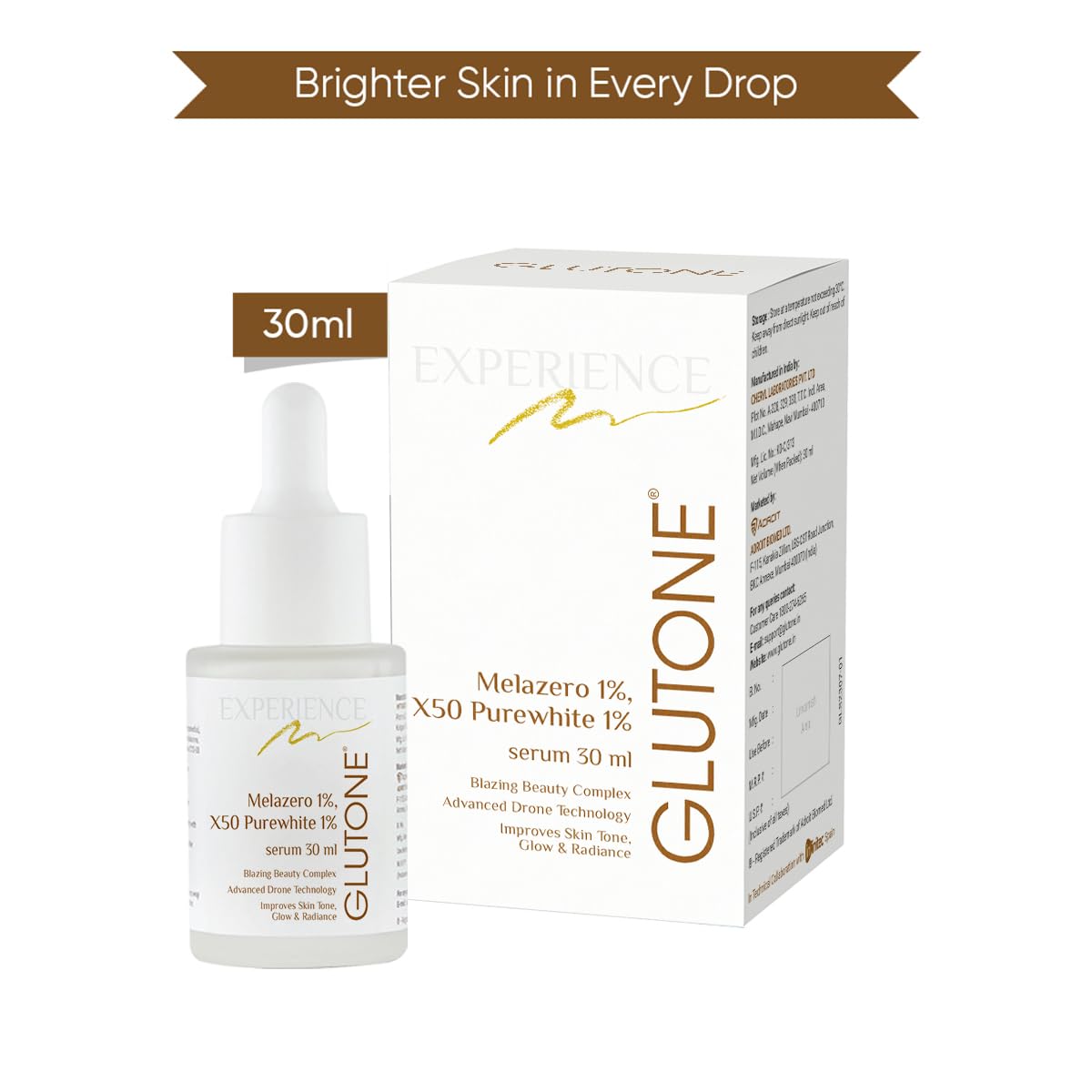 Glutone serum bottle and packaging on a white background