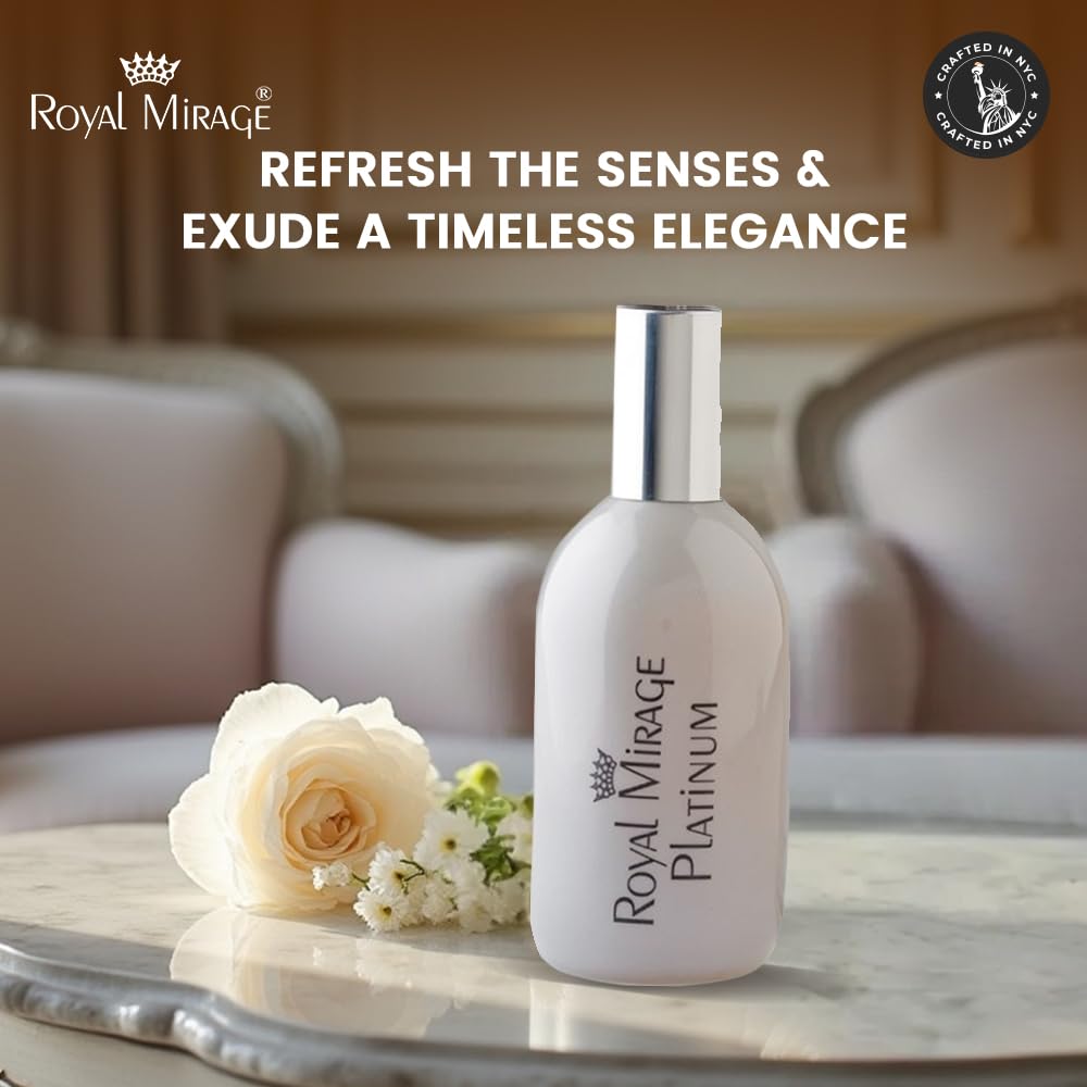 Royal Mirage Platinum Eau de Cologne | Long Lasting Perfume for Men & Women | Floral & Woody Fragrance | Bergamot, Jasmine & Sandalwood Notes | Unisex EDC | 120ml