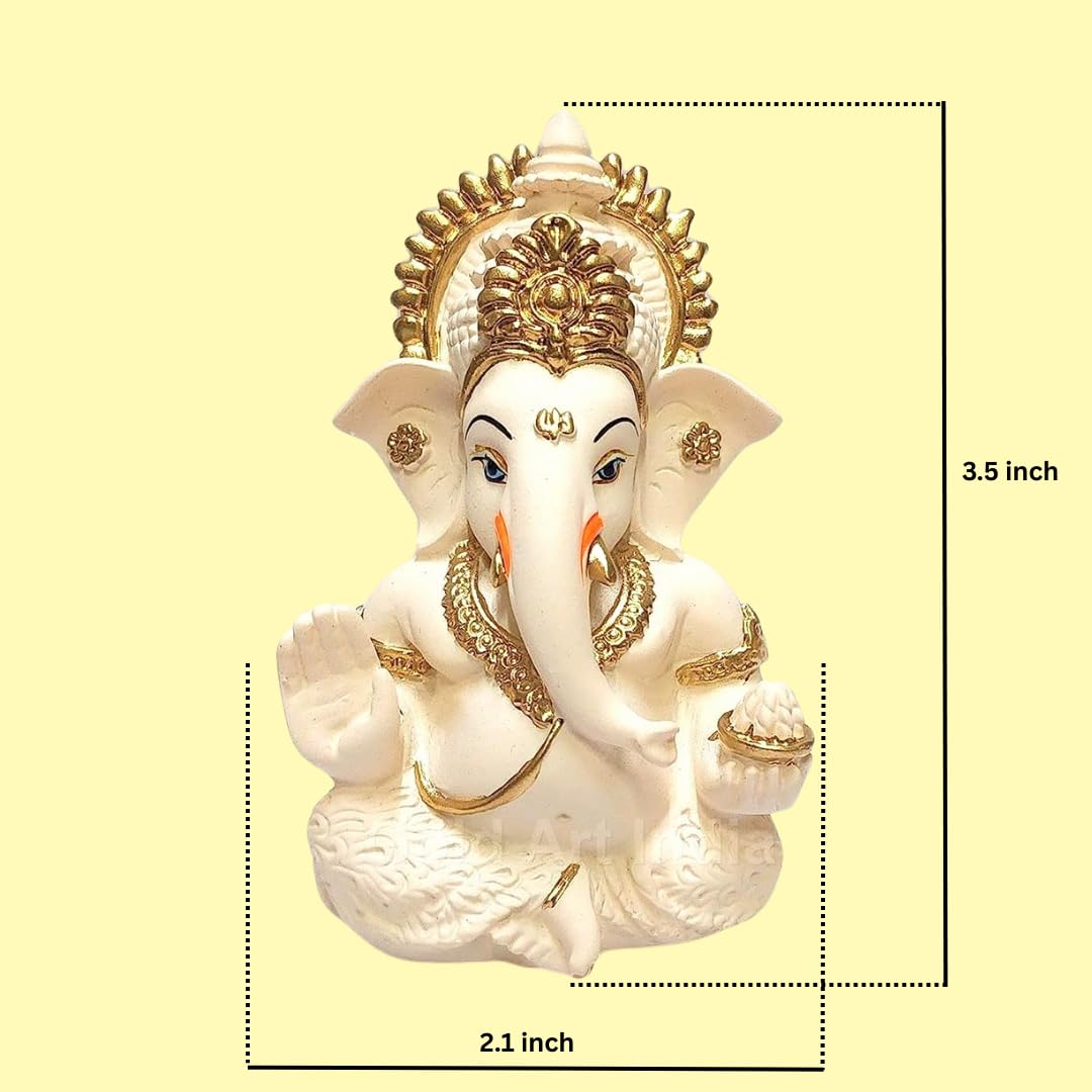 Gold Art India Peach Terracotta Colour Golden Paint Work Vinayaka Idol Car Dashboard Idol Ganesha Murti Ganpati Idol for Home Decor Puja Lord Ganesh Statue Gift for Office Desk Puja Room Figurine