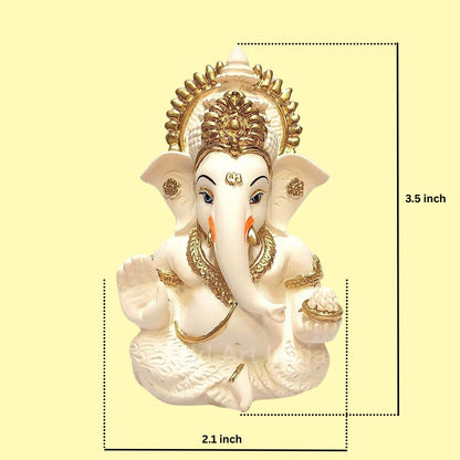 Gold Art India Peach Terracotta Colour Golden Paint Work Vinayaka Idol Car Dashboard Idol Ganesha Murti Ganpati Idol for Home Decor Puja Lord Ganesh Statue Gift for Office Desk Puja Room Figurine