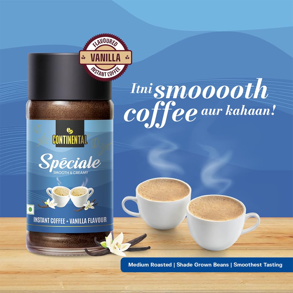 Continental Speciale | Vanilla Flavoured Coffee | 50 gm Jar | Makes 25 Cups | Instant flavored Coffee for both Hot & Cold Coffee | Medium Roast