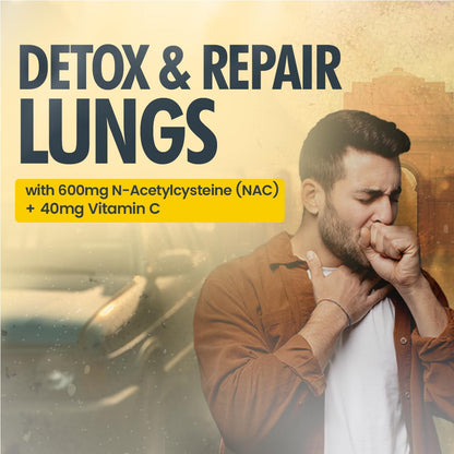 FAST&UP Detox Lung N-Acetylcysteine 600mg + Vitamin C - Lung Protective Supplement, 10 Tablets – Respiratory & Lung Health - Strawberry Flavour