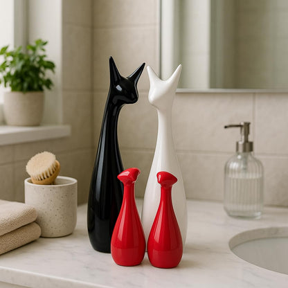 Home Decor Lucky Deer Family Statue Piano Finish Ceramic Figures - (Set of 4, Red Black, White)