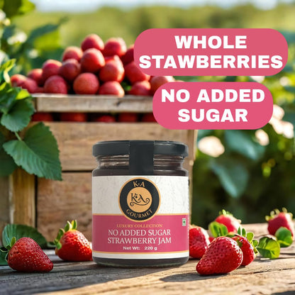 KA Gourmet No Added Sugar Strawberry Jam – 220g | Loved by Karen Anand | No Added Colours or Flavours – 220g