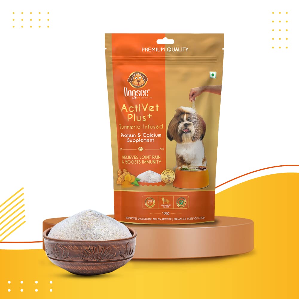 Dogsee Activet Plus+ Turmeric - 100g | Protein & Calcium Supplement | Enhances The Taste of Food