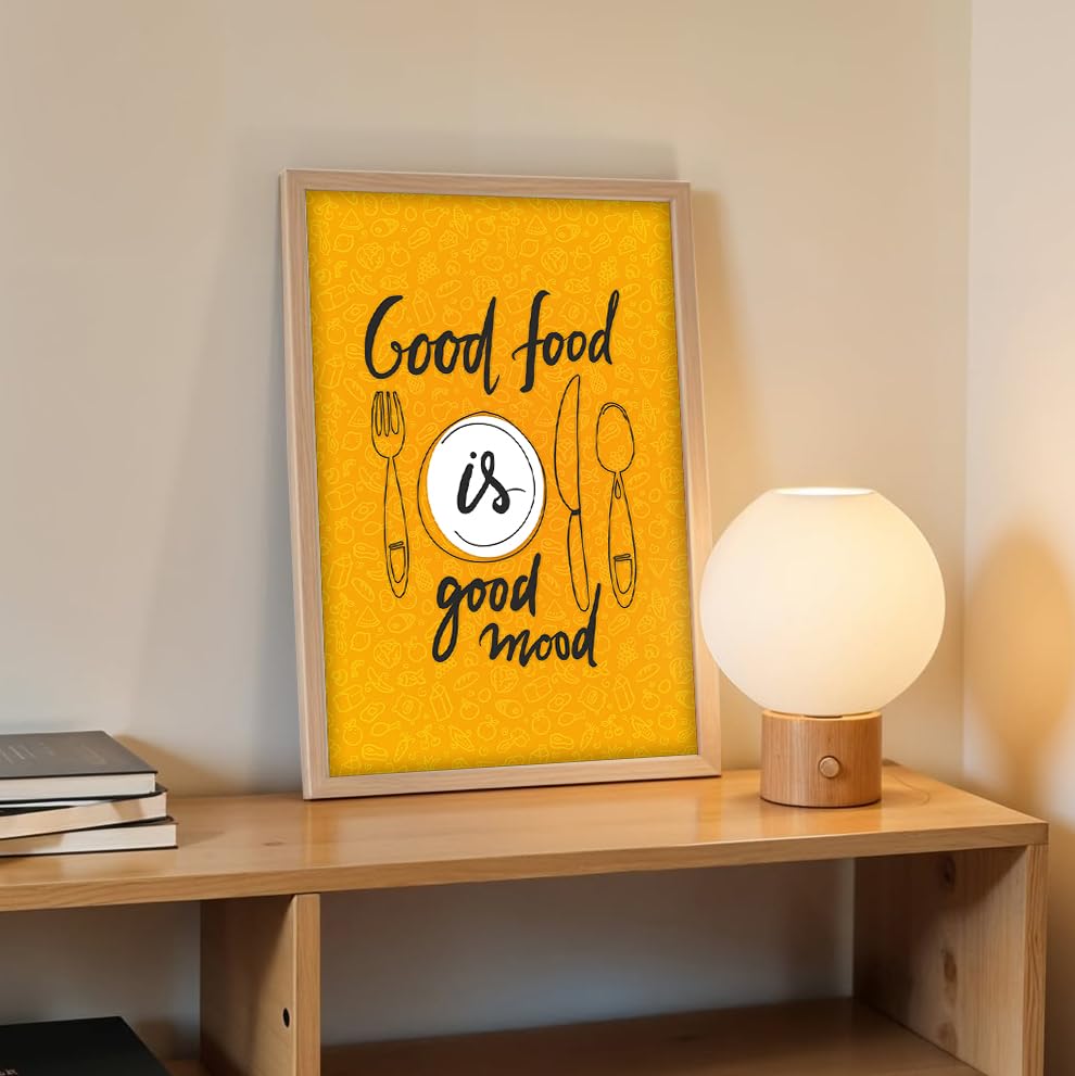 Framed Food Wall Art for Kitchen, Restaurant and Cafe Decor, Food Illustration Poster, Natural Synthetic Wood Frame, 300 GSM Premium Art Print, 10x13 Inch, ART-1