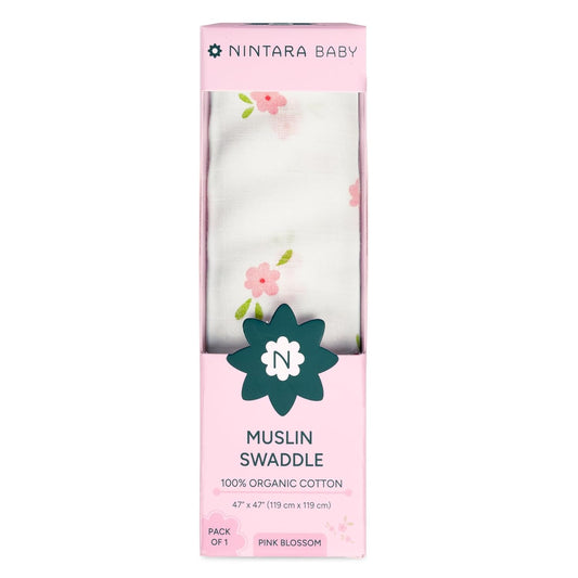 NINTARABABY Extra-Large Swaddle - 100% Organic Premium Muslin Cotton, 47" x 47" (119 cm x 119 cm), Ultra-Soft, Breathable & Lightweight, Multipurpose, Hypoallergenic, Gift for Newborn Girls