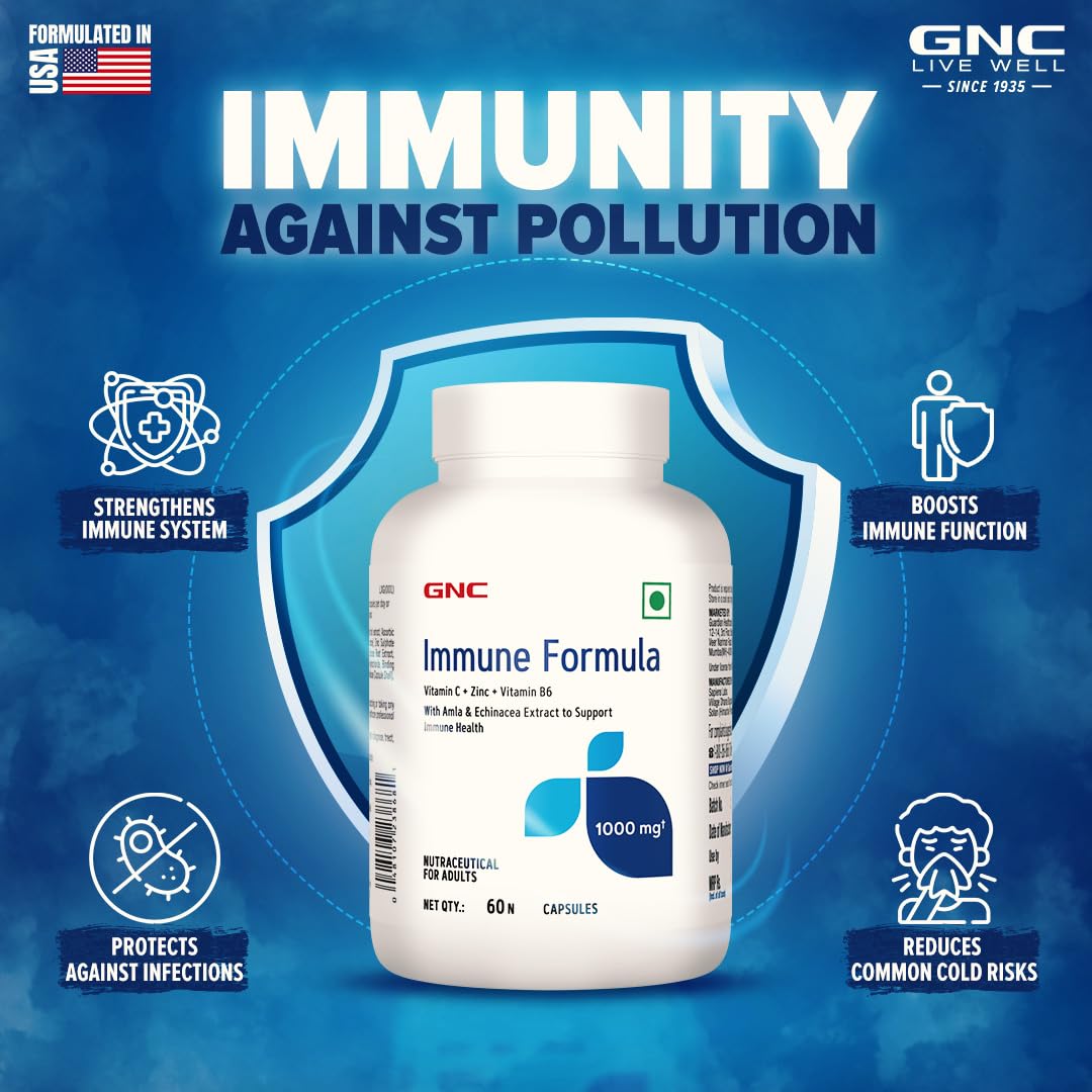 Zephivo GNC Immune Formula | 60 Veg Capsules | Strengthens Immune System | Reduces Common Cold Risks | Protects Against Infections | Vitamin C, Zinc, Amla & Vitamin B6 | For Men & Women