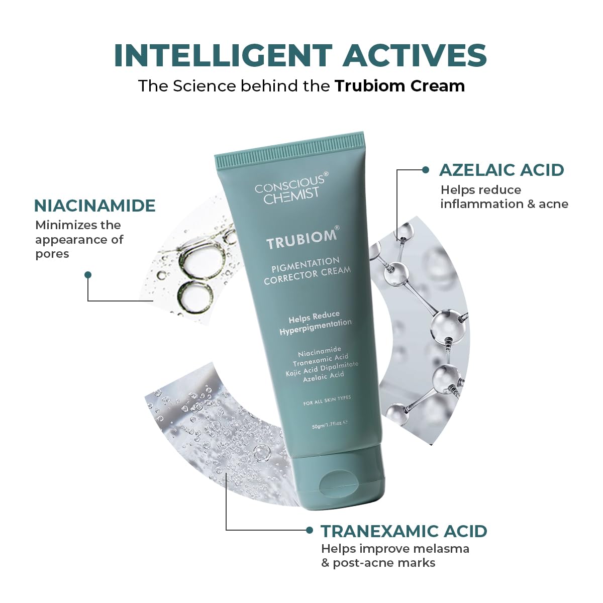 Conscious Chemist Pigmentation Corrector Face Cream 50g | Kojic Acid, Tranexamic Acid, Azelaic Acid & Niacinamide | Dark Spot Corrector, Anti-Pigmentation & Skin Brightening | Helps Fade Acne Marks & Uneven Skin Tone | Face Cream for Men & Women