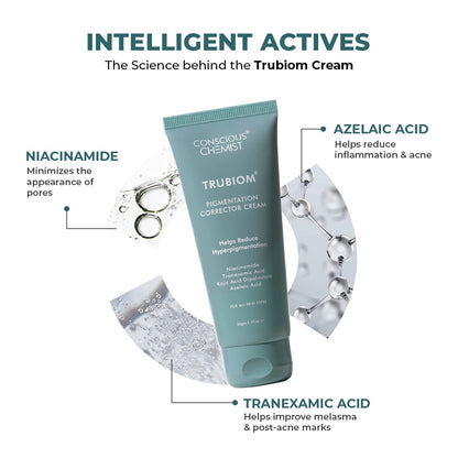 Conscious Chemist Pigmentation Corrector Face Cream 50g | Kojic Acid, Tranexamic Acid, Azelaic Acid & Niacinamide | Dark Spot Corrector, Anti-Pigmentation & Skin Brightening | Helps Fade Acne Marks & Uneven Skin Tone | Face Cream for Men & Women