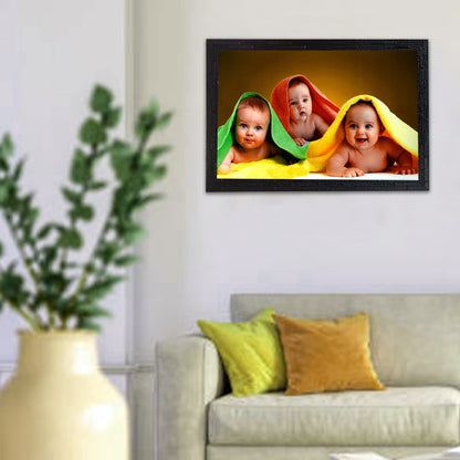 Three Smiling Baby | UV Coated Art Painting | Ready to Hang - (Wood, 14 x 20 inch)