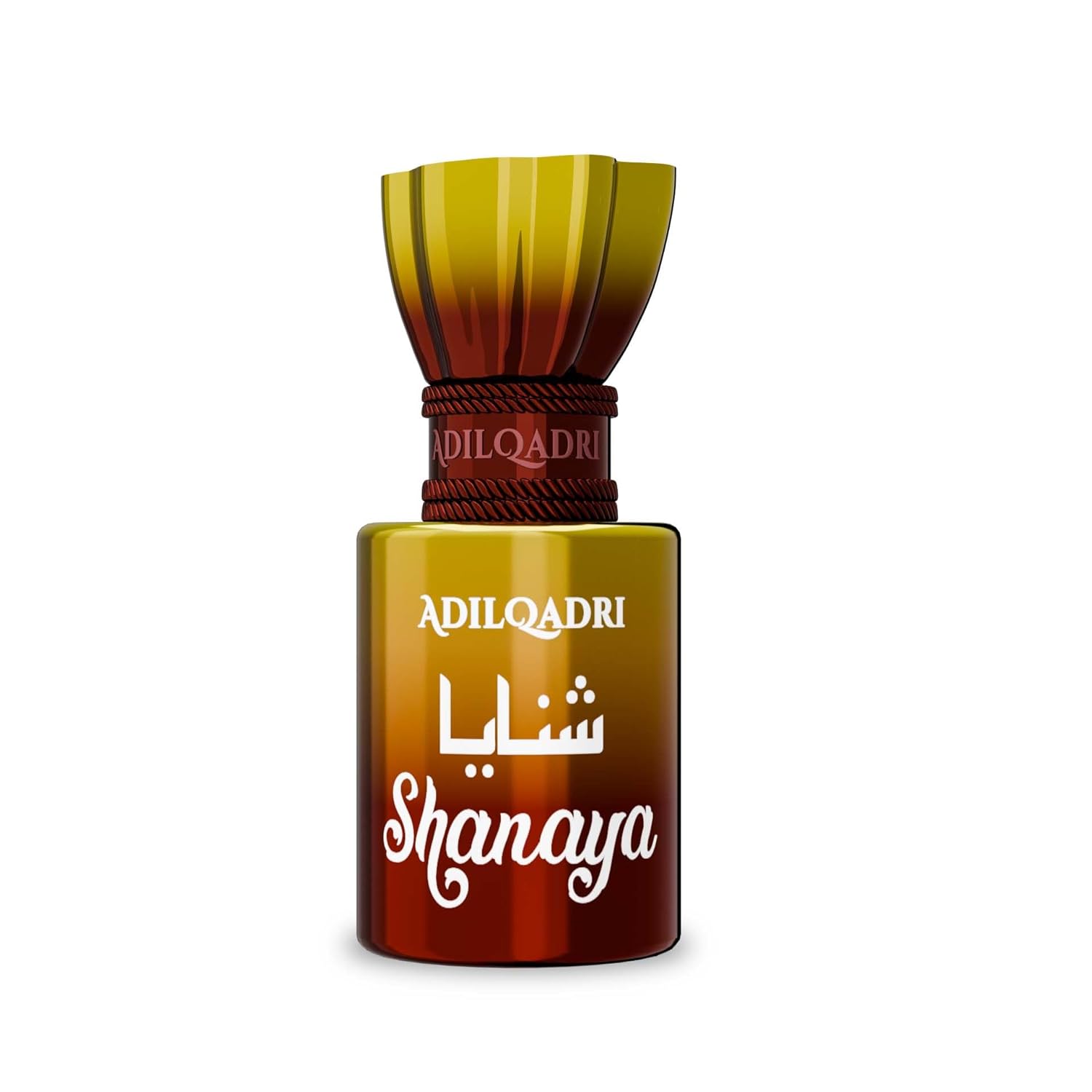 Adil Qadri Shanaya perfume bottle with gradient design on a white background