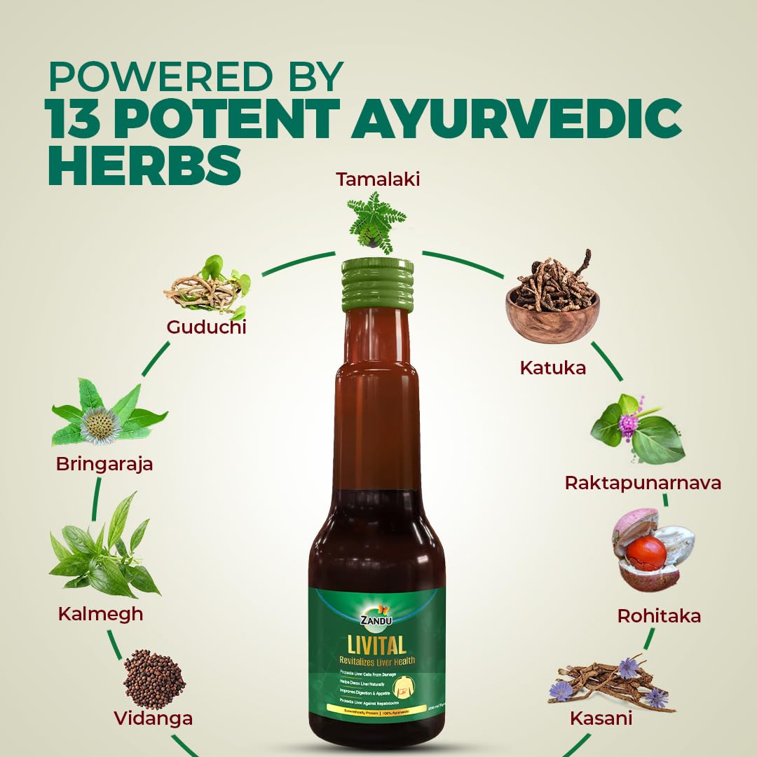 Zandu Livital Syrup – 200 ml | Scientifically proven Ayurvedic Liver Care & Detox Support |Revitalises Liver Health Naturally & Boosts Appetite & Digestion | Blend of 12 Potent Herbs