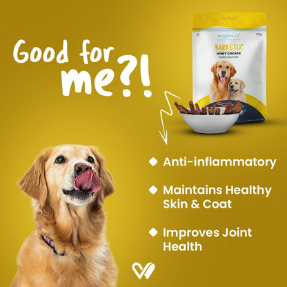 Wiggles Barkstix Dog Treats (Honey Chicken, 100g) | Fresh Chicken Soft Chew Sticks for Training Adult Puppies | Improves Joint Health with Honey and Cereals | for All Breeds | Vet Approved