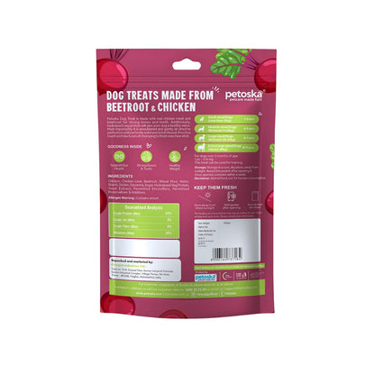 Petoska Chicken & Beetroot Dog Treats – 100 g Crunchy Natural Chew Sticks for Puppies & Adult Dogs, Nutrient-Rich Training & Reward Snack