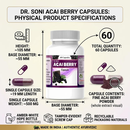 Acai Berry Extract Capsules, Herbal Dietary Supplement for Daily Wellness, Antioxidant Support Formula, Convenient Capsule Format
