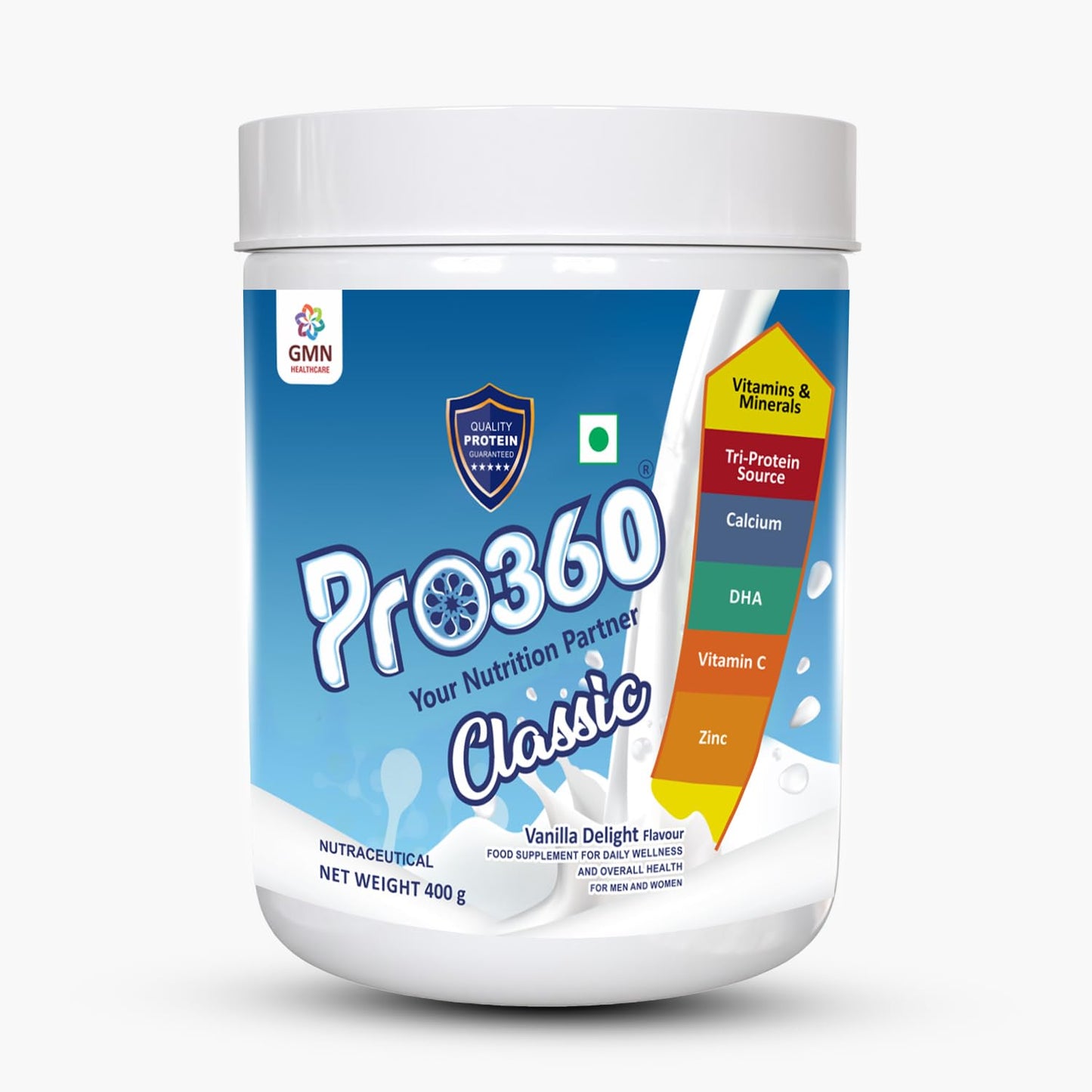 Pro360 Classic Daily Wellness Protein Supplement Family Nutrition Powder for Men and Women - 400G (Vanilla Delight)