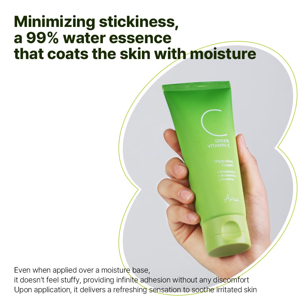 Ariul Green Vitamin C Hydrating Cream 100ml | Korean Face Moisturizer for Brightening, Deep Hydration, Glow & Skin Barrier Care