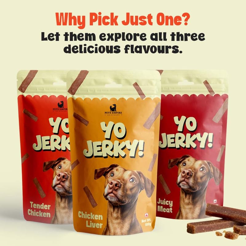 PETS EMPIRE Yo Jerky Chicken Liver Dog Treats, 100g | High Protein Soft Chew Snacks for Dogs | Made with Real Chicken & Sweet Potato | Grain-Free, HealthyR Eward for Puppies & Adult Dogs