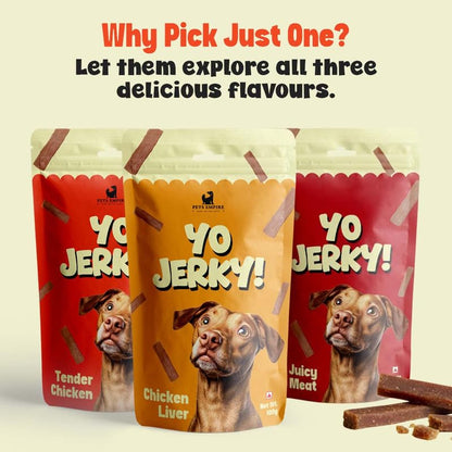 PETS EMPIRE Yo Jerky Juicy Meat Dog Treats, 100g | High Protein Soft Chew Snacks for Dogs | Made with Real Chicken & Sweet Potato | Grain-Free, HealthyR Eward for Puppies & Adult Dogs