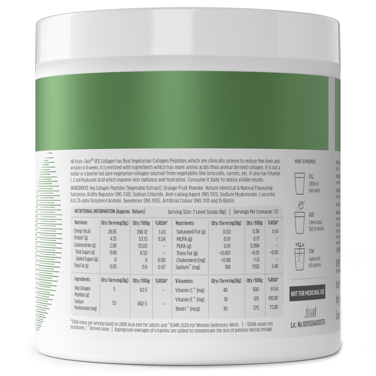 HealthKart hk vitals Veg Collagen Supplement (Orange, 200g) | With Biotin, Vitamin C, E, Sodium Hyaluronate | For Healthy Skin, Hair & Nails