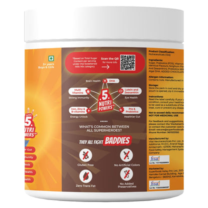 Good Monk Superheroes Milk Mix (Chocolate) - India' Lowest Sugar Milk Mix | Boosts Energy, Immunity, Brain, Eye & Gut Health for Kids (5+ Years) | 21 Serves