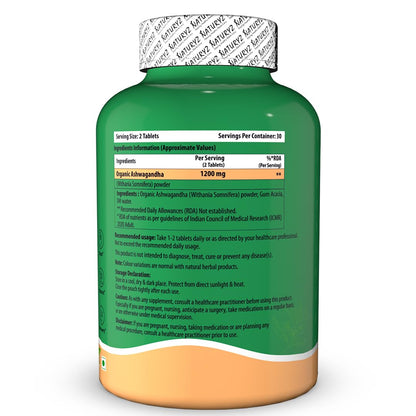 NATURYZ Organic Ashwagandha 1200mg Tablets | Stress Relief, Energy, Immunity & Muscle Recovery Support | For Men & Women | Vegan, Non-GMO, Gluten-Free | USDA Organic | 60 Veg Tablets