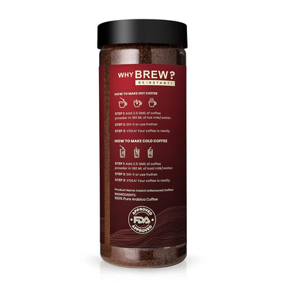 Bevzilla Classic Instant Coffee Powder Jar - 200g | Arabica Coffee | Best for Espresso, Latte & Cappucino | Hot & Cold Brews | Makes upto 100 Cups | No added preservatives