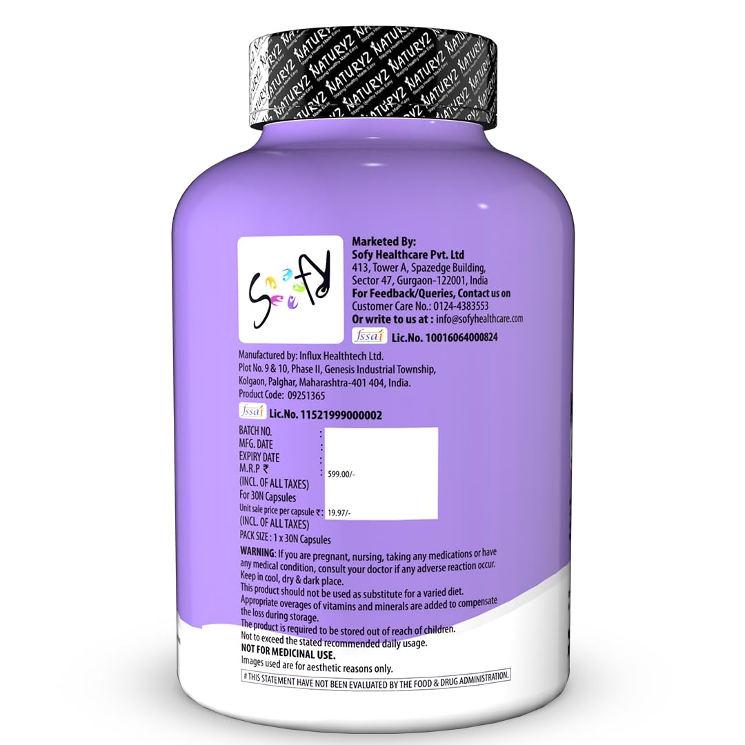 Purple supplement bottle with label on a white background